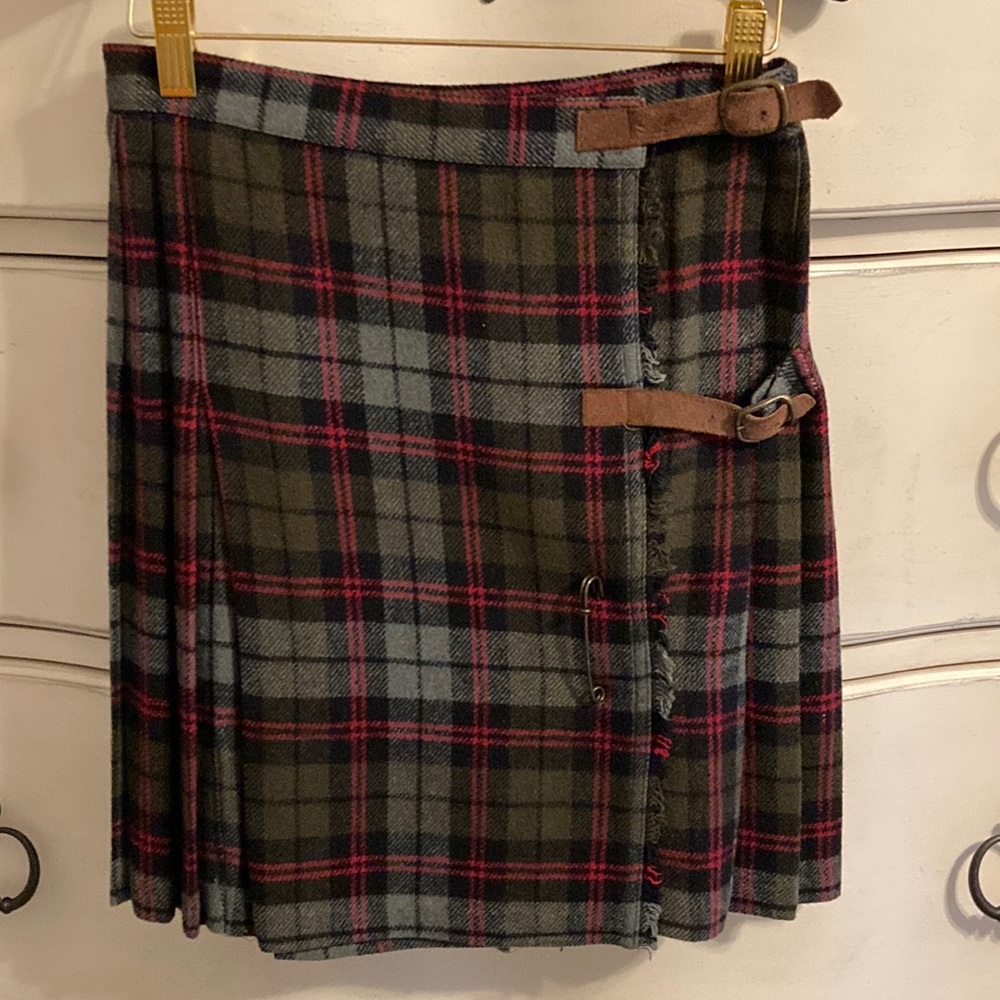 Vintage plaid tartan pleated wool/rayon wrap skirt